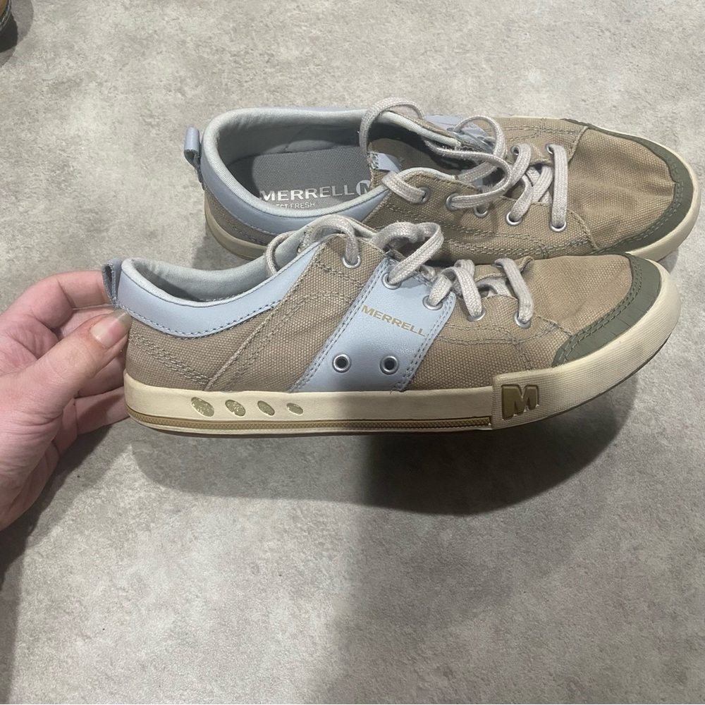 MERRELL Women's Rant Canvas Leather Sneakers Lace Up Shoe Putty Size 8